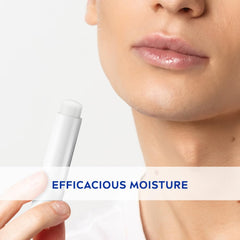 Nivea Men lip balm applied near mouth with white balm stick