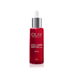 Red Olay collagen peptide face serum bottle, 30 ml, with dropper cap