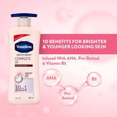 Vaseline healthy bright complete body lotion bottle with blue cap, 400 ml