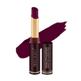 Matte waterproof lipstick in berry shade with opened cap showing bullet