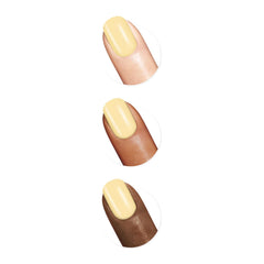 Fingernail polish swatches on short nails in pale yellow