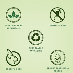Eco icons for face scrub: natural botanicals, chemical-free, recyclable, cruelty-free