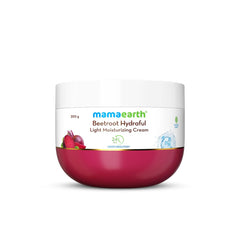 Mamaearth Beetroot Hydraful cream jar, white lid, pink base, 200 g