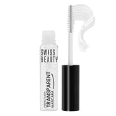 Transparent lash mascara with clear tube and black cap, includes spoolie brush.