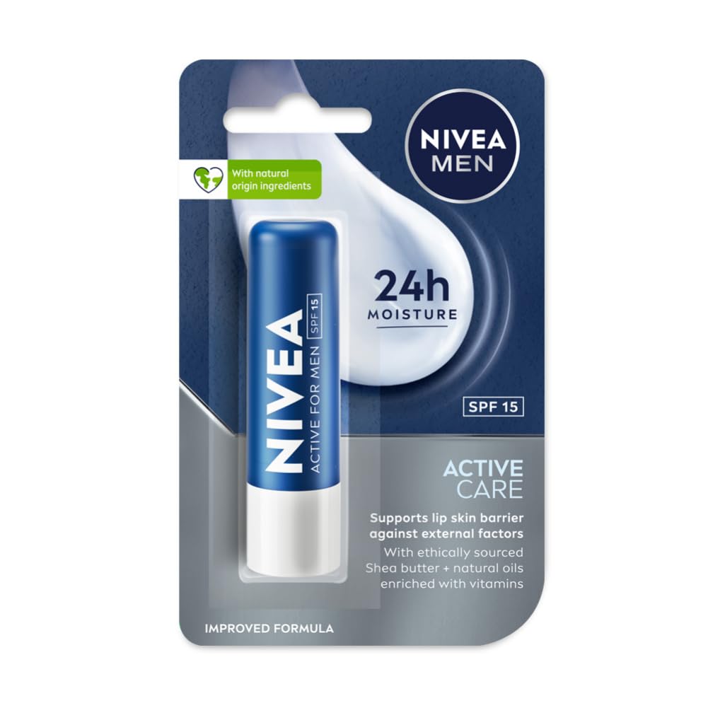Nivea Men Active Care lip balm, SPF 15, 24h moisture, 4.8 g pack