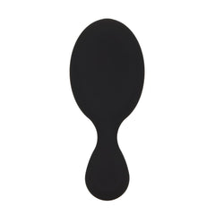 Black oval detangling hair brush with teardrop handle and smooth cushion back