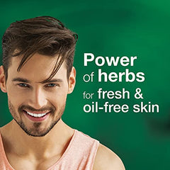Men pimple clear neem face wash ad panel with smiling man and 'oil-free skin' text