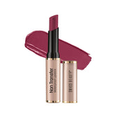 Waterproof non-transfer lipstick in pink, with applicator tip and pink swatch
