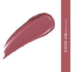 Rose mauve lipstick swatch in a long swipe with glossy, even texture