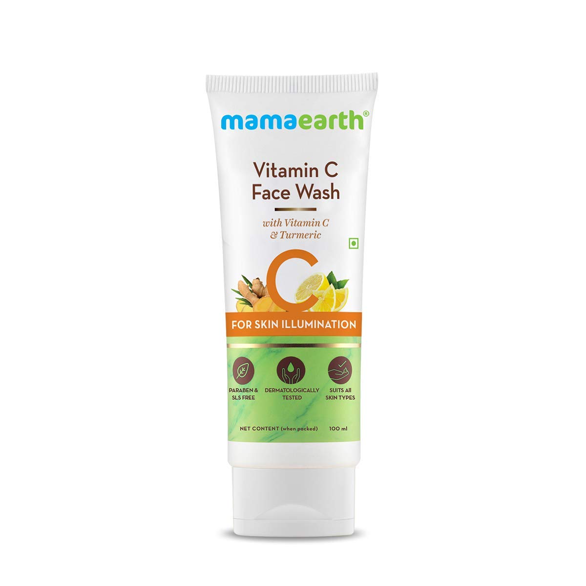 mamaearth Vitamin C Face Wash 100 ml white squeeze tube with green label