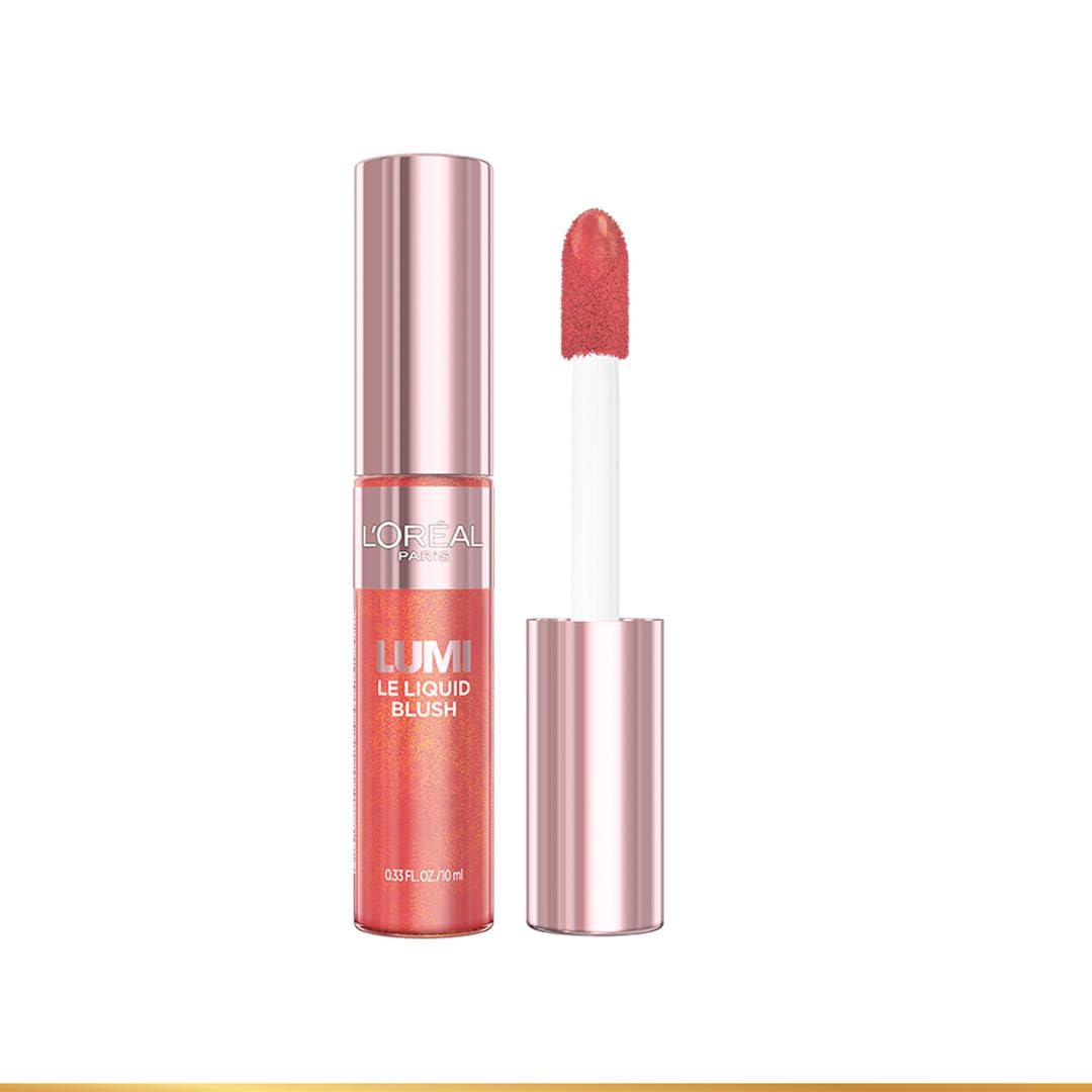 L'Oreal Lumi Liquid Blush 625 tube and lip applicator in glowy gold pink