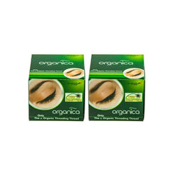 Organic eyebrow threading thread boxes, two green packages with eyebrow graphic