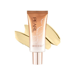 Pearl illuminator makeup base tube, golden pink, with shiny rose-gold cap.