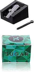 Black matte lipstick sharpener with crank and included handle; metal blade