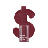 Satin comfort lipstick in a wine shade, capped bullet and clear tube