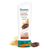 Cocoa butter intensive body lotion bottle, white tube with teal cap and label