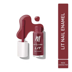 MyGlamm LIT nail enamel set with bottle and applicator drop in deep maroon