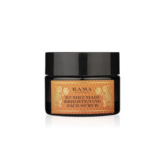 Face scrub jar with black lid and amber label