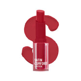 Swiss Beauty Satin Comfort lipstick, red Dahlia shade, red bullet and clear base