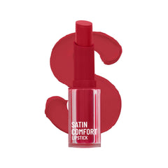 Swiss Beauty Satin Comfort lipstick, red Dahlia shade, red bullet and clear base