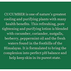 Cucumber pore-tightening toner description panel with ingredient text