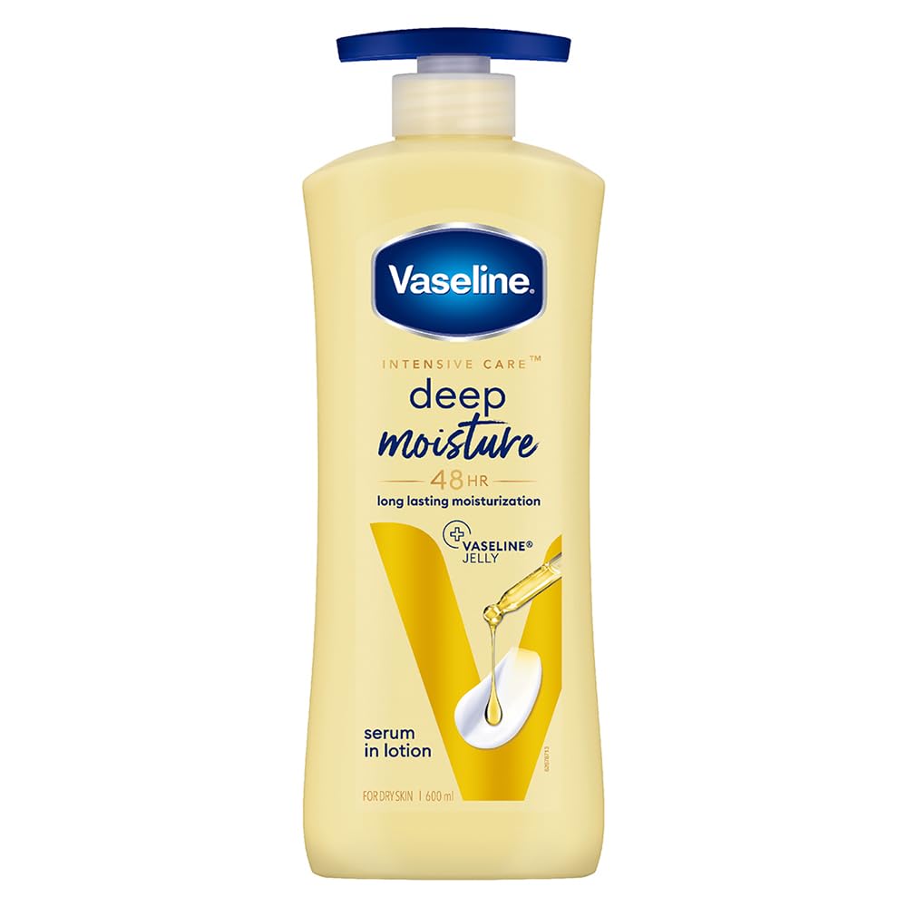 Vaseline Intensive Care deep moisture body lotion bottle, blue cap, 600 ml