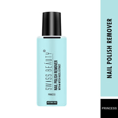 Nail polish remover bottle, light blue with black cap; Princess text on label