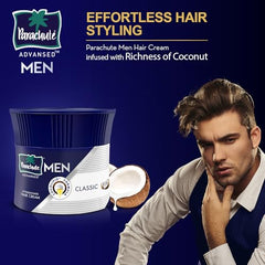 Men hair cream tub, navy blue with white striping and Classic coconut emblem