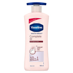Vaseline healthy bright body lotion bottle, pale pink with blue cap, 400 ml