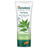 White and green Himalaya neem face scrub tube, 50 g, with leaf graphics