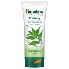 White and green Himalaya neem face scrub tube, 50 g, with leaf graphics