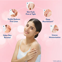 Body lotion being applied to a woman’s upper arm and shoulder