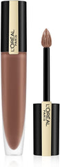 Liquid lipstick in matte nude-brown shade with black-and-gold applicator tube