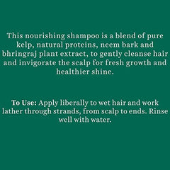 Ocean Kelp shampoo text panel with directions to use and cleansing description