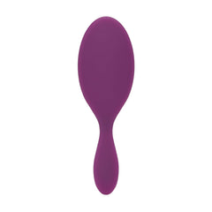 Purple detangling hair brush with oval paddle head and tapered grip handle