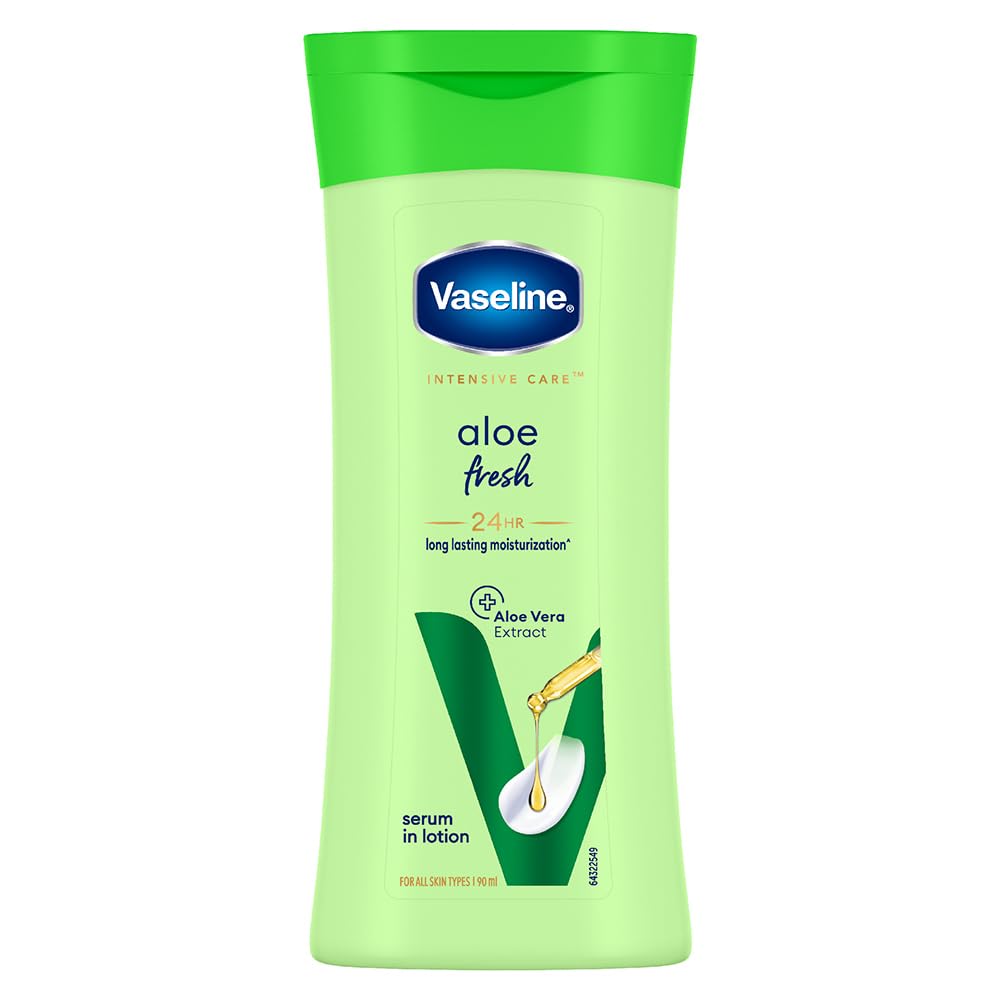 Vaseline Intensive Care aloe fresh body lotion bottle, green cap and front label