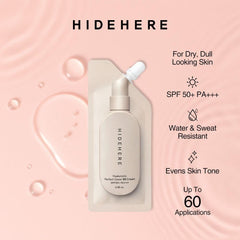 HIDEHERE Hyaluronic BB cream bottle with pump on pouch