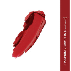Matte red lipstick swatch, thick smear in deep crimson
