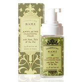 Kama Ayurveda anti acne cleansing foam bottle with carton, green label and white pump