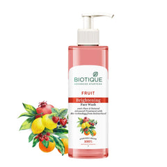 Fruit brightening face wash bottle with white pump, pink transparent bottle