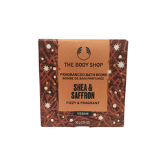 Fragranced bath bomb box with Shea & Saffron label, vegan 50 g