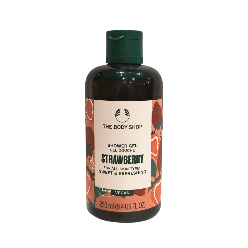 The Body Shop Strawberry shower gel bottle, 250 ml, dark green cap