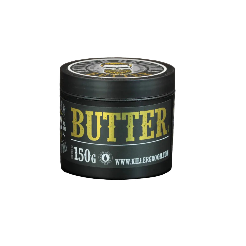Killer Groom butter hair styling product, black 150g jar with BUTTER label
