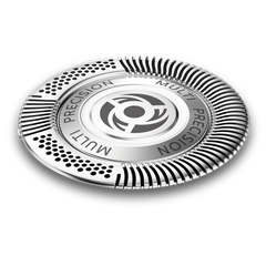 Philips shaving head replacement silver circular blade with precision and noise text