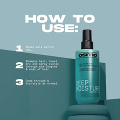 Osmo deep moisture repair bottle with black pump, teal body, angled view