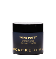 Hair shine putty strong-hold in dark jar with white lid