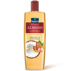 Parachute Advanced Almond coconut hair oil bottle, amber with red cap, 300 ml