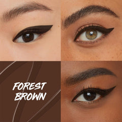 Brown winged eyeliner on eyes with defined lashes