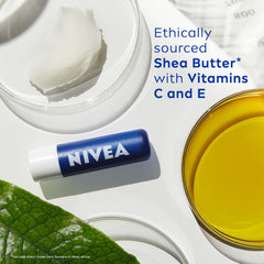 Nivea Men lip balm stick with shea butter and vitamins C and E shown