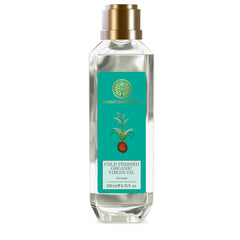 Coconut virgin oil bottle with gold cap and teal front label, 200 ml